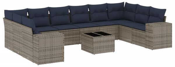 VidaXL 11 db szürke polyrattan kerti kanapégarnitúra párnákkal