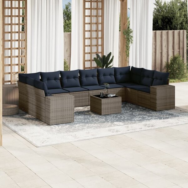 VidaXL 11 db szürke polyrattan kerti kanapégarnitúra párnákkal