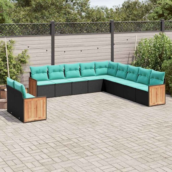VidaXL 11 db fekete polyrattan kerti kanapégarnitúra párnákkal