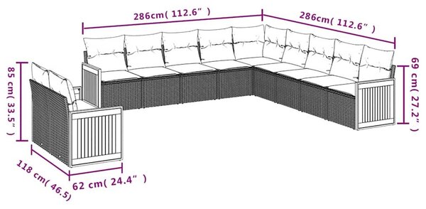 VidaXL 11 db fekete polyrattan kerti kanapégarnitúra párnákkal