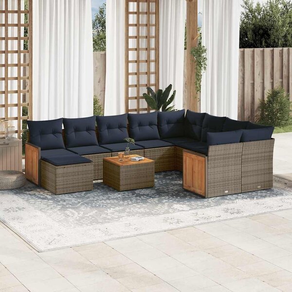 VidaXL 11 db szürke polyrattan kerti kanapégarnitúra párnákkal