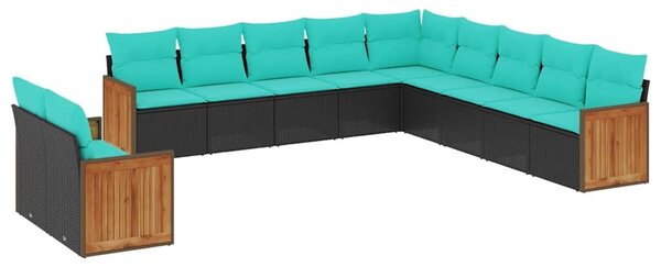 VidaXL 11 db fekete polyrattan kerti kanapégarnitúra párnákkal