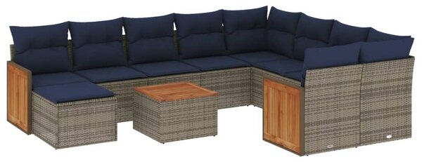 VidaXL 11 db szürke polyrattan kerti kanapégarnitúra párnákkal