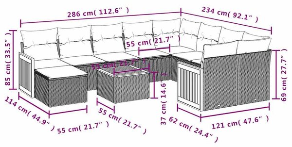 VidaXL 11 db szürke polyrattan kerti kanapégarnitúra párnákkal