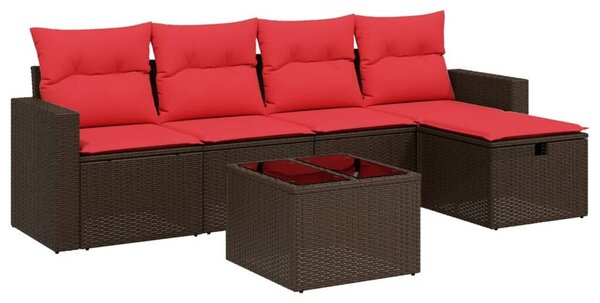 VidaXL 6 db barna polyrattan kerti kanapégarnitúra párnákkal