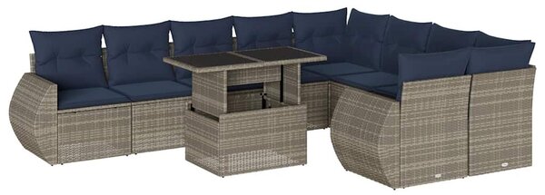 VidaXL 10 db szürke polyrattan kerti kanapégarnitúra párnákkal