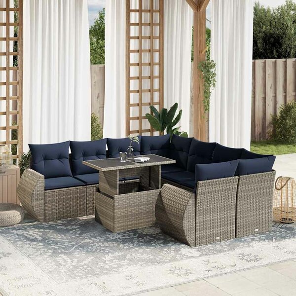 VidaXL 9 db szürke polyrattan kerti kanapégarnitúra párnákkal