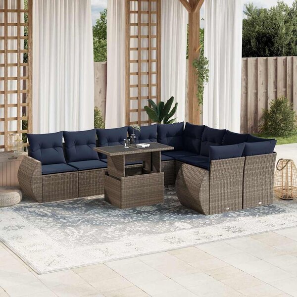 VidaXL 10 db szürke polyrattan kerti kanapégarnitúra párnákkal
