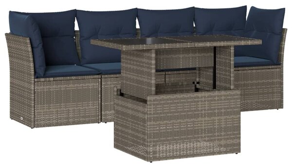 VidaXL 5 db szürke polyrattan kerti kanapégarnitúra párnákkal