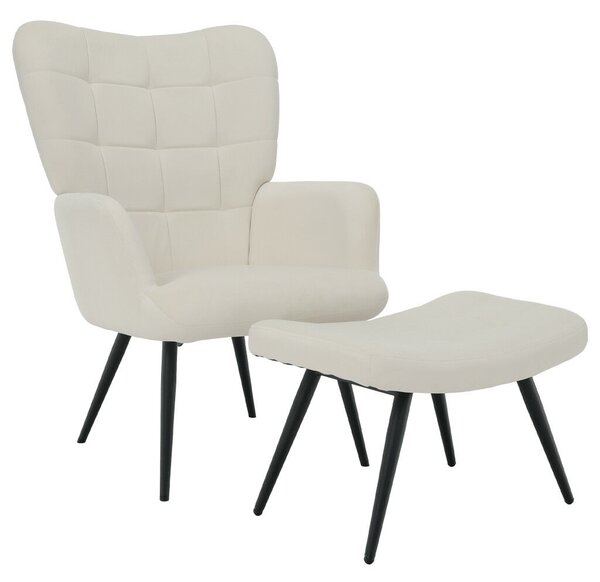 Fotel lábtartóval, fehér Velvet szövet/fekete, HABEN