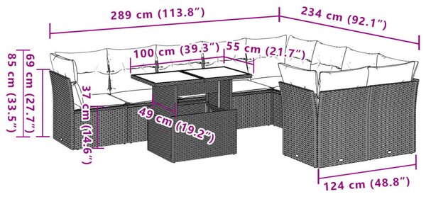 VidaXL 10 db szürke polyrattan kerti kanapégarnitúra párnákkal