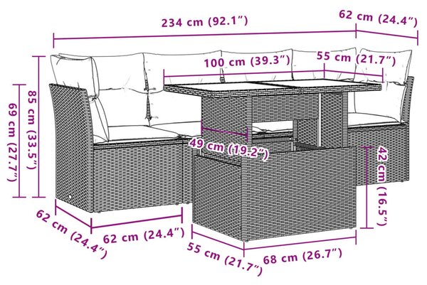 VidaXL 5 db szürke polyrattan kerti kanapégarnitúra párnákkal