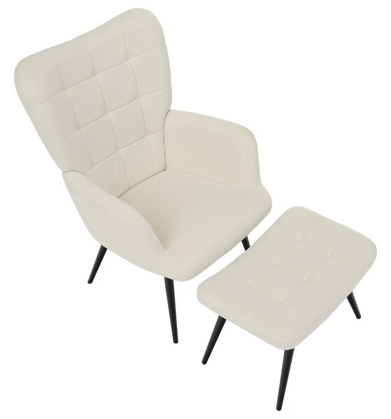 Fotel lábtartóval, fehér Velvet szövet/fekete, HABEN