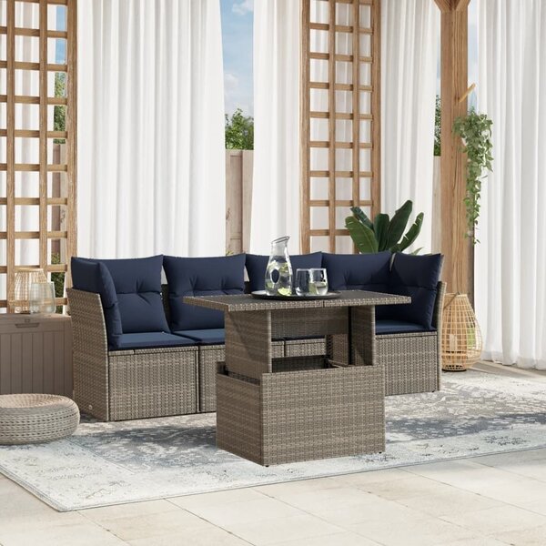 VidaXL 5 db szürke polyrattan kerti kanapégarnitúra párnákkal