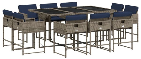 VidaXL 11 db szürke polyrattan kerti étkezőgarnitúra párnákkal