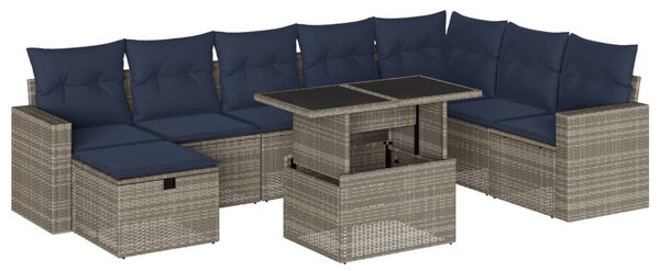 VidaXL 9 db szürke polyrattan kerti kanapégarnitúra párnákkal