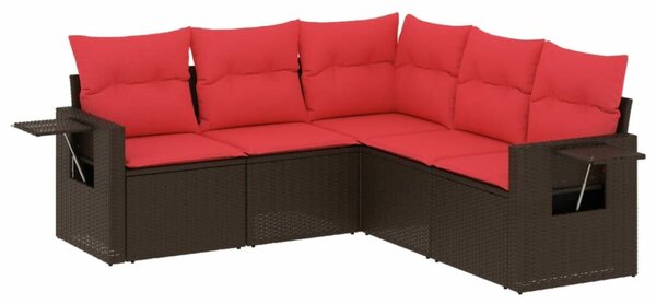 VidaXL 5 db barna polyrattan kerti kanapégarnitúra párnákkal