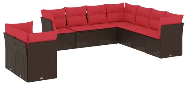 VidaXL 9 db barna polyrattan kerti kanapégarnitúra párnákkal