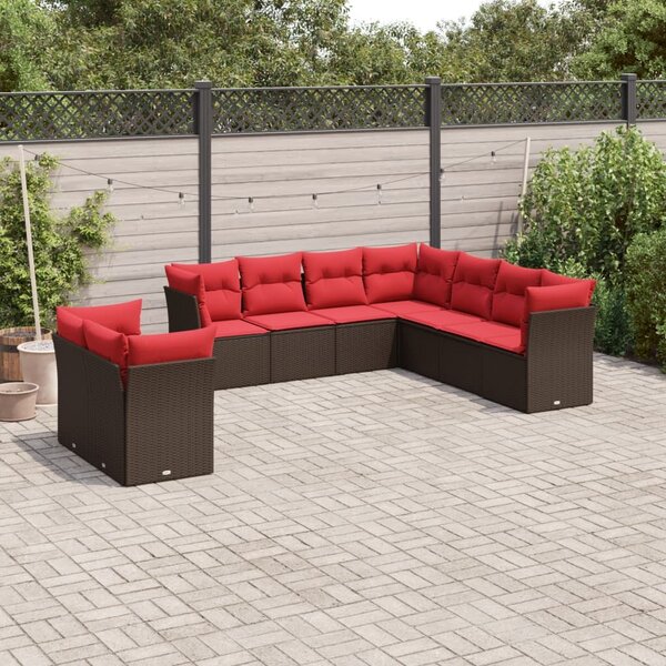 VidaXL 9 db barna polyrattan kerti kanapégarnitúra párnákkal