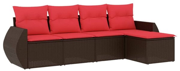 VidaXL 5 db barna polyrattan kerti kanapégarnitúra párnákkal