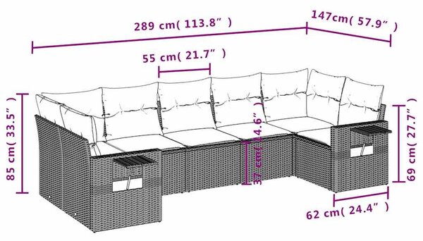 VidaXL 7 db barna polyrattan kerti kanapégarnitúra párnákkal
