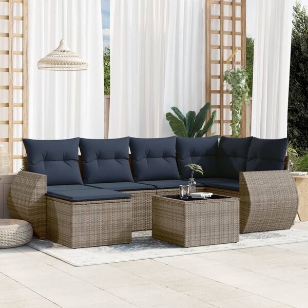 VidaXL 7 db szürke polyrattan kerti kanapégarnitúra párnákkal