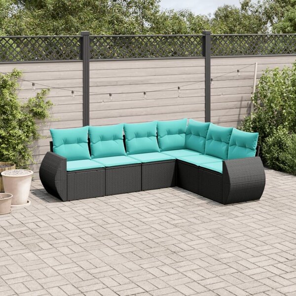 VidaXL 6 db fekete polyrattan kerti kanapégarnitúra párnákkal