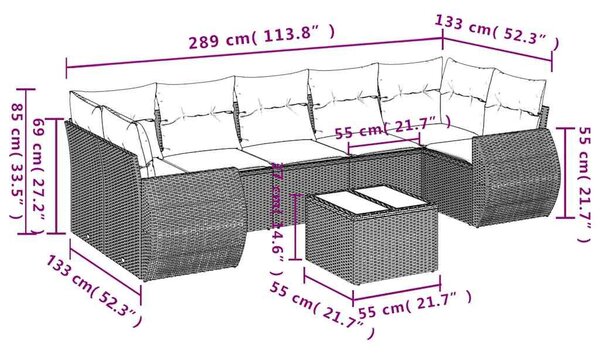 VidaXL 8 db barna polyrattan kerti kanapégarnitúra párnákkal