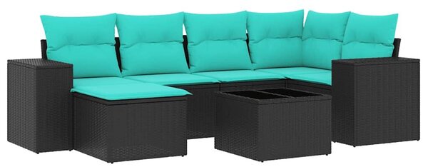 VidaXL 7 db fekete polyrattan kerti kanapégarnitúra párnákkal