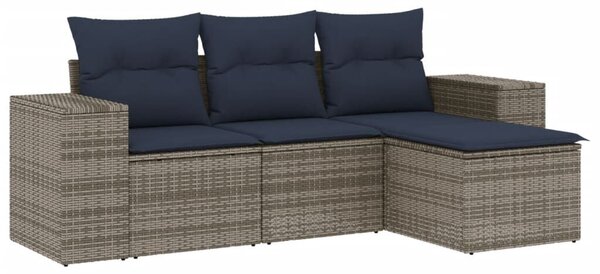 VidaXL 4 db szürke polyrattan kerti kanapégarnitúra párnákkal