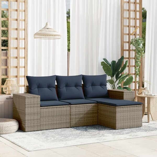 VidaXL 4 db szürke polyrattan kerti kanapégarnitúra párnákkal
