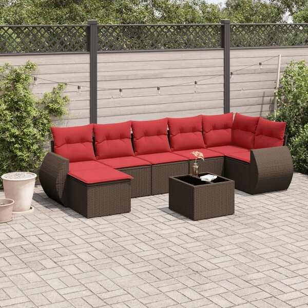 VidaXL 8 db barna polyrattan kerti kanapégarnitúra párnákkal