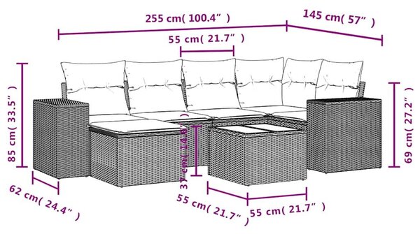 VidaXL 7 db fekete polyrattan kerti kanapégarnitúra párnákkal