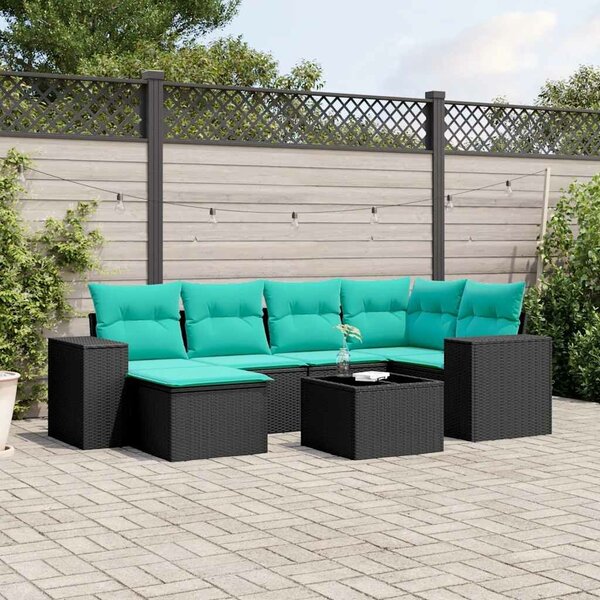 VidaXL 7 db fekete polyrattan kerti kanapégarnitúra párnákkal