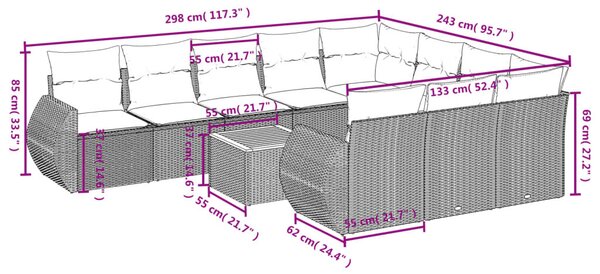 VidaXL 11 db szürke polyrattan kerti kanapégarnitúra párnákkal