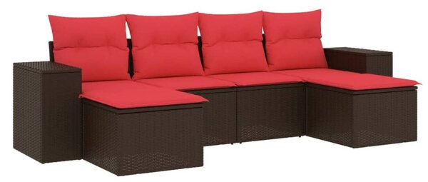 VidaXL 6 db barna polyrattan kerti kanapégarnitúra párnákkal