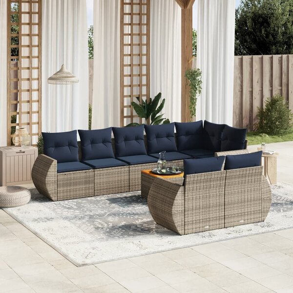 VidaXL 9 db szürke polyrattan kerti kanapégarnitúra párnákkal