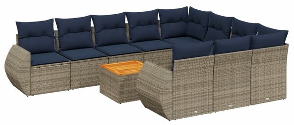 VidaXL 11 db szürke polyrattan kerti kanapégarnitúra párnákkal