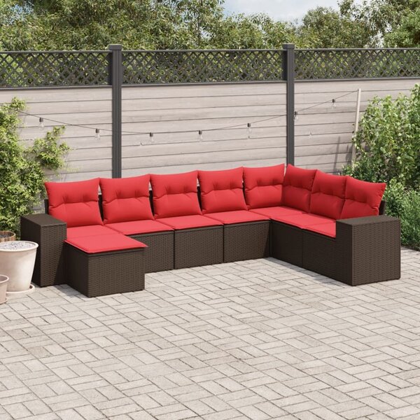 VidaXL 8 db barna polyrattan kerti kanapégarnitúra párnákkal