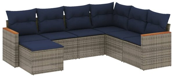 VidaXL 7 db szürke polyrattan kerti kanapégarnitúra párnákkal