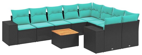VidaXL 10 db fekete polyrattan kerti kanapégarnitúra párnákkal