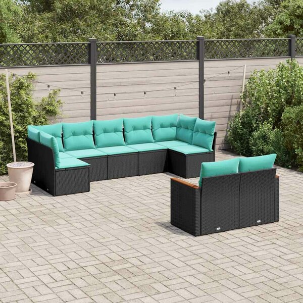 VidaXL 9 db fekete polyrattan kerti kanapégarnitúra párnákkal