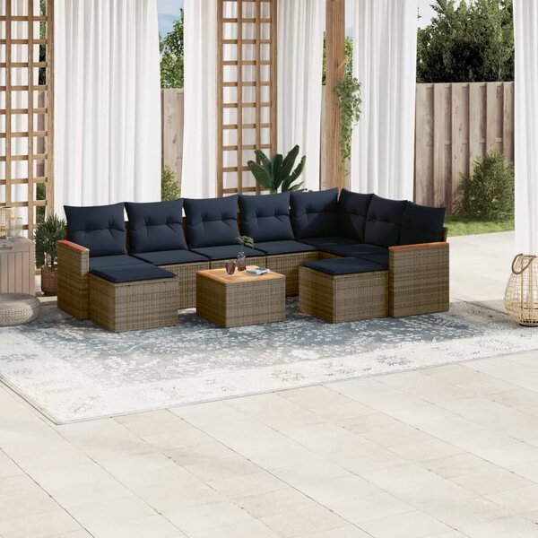 VidaXL 10 db szürke polyrattan kerti kanapégarnitúra párnákkal
