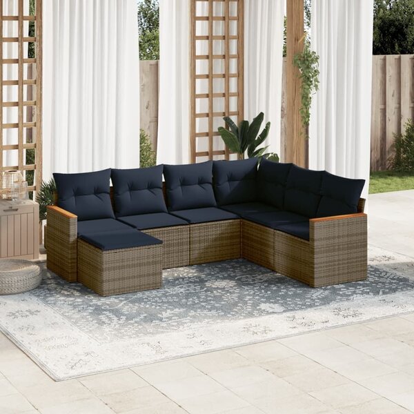 VidaXL 7 db szürke polyrattan kerti kanapégarnitúra párnákkal