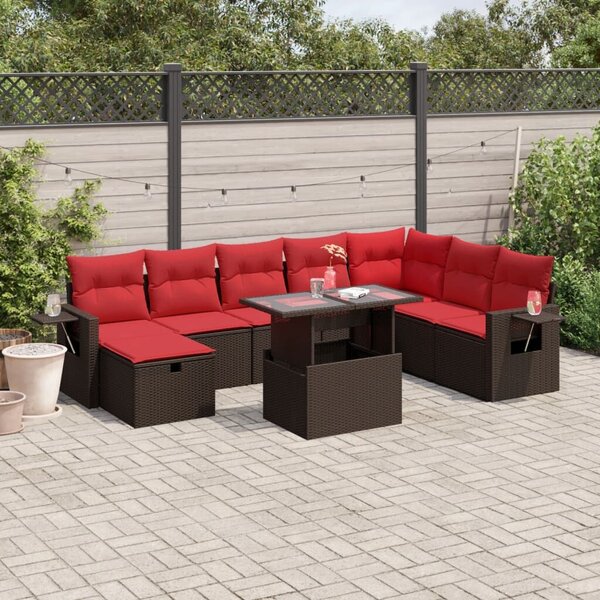 VidaXL 9 db barna polyrattan kerti kanapégarnitúra párnákkal