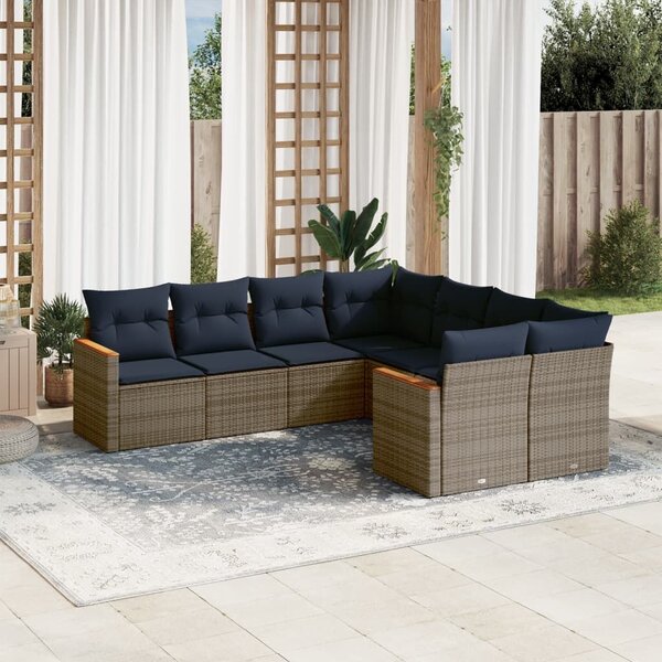 VidaXL 8 db szürke polyrattan kerti kanapégarnitúra párnákkal