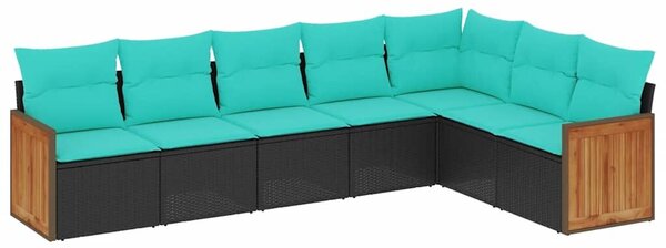VidaXL 7 db fekete polyrattan kerti kanapégarnitúra párnákkal