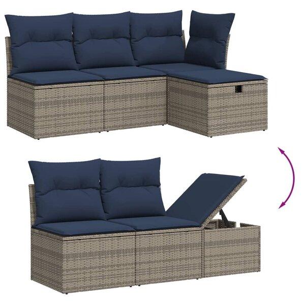 VidaXL 6 db szürke polyrattan kerti kanapégarnitúra párnákkal