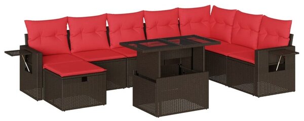 VidaXL 9 db barna polyrattan kerti kanapégarnitúra párnákkal