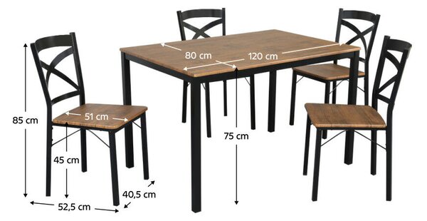 Étkezőgarnitúra 1+4, sötét tölgy/fekete, HAIM